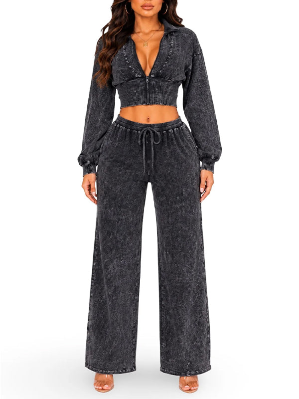 Wash Zip-Front Jacket & Pants Set