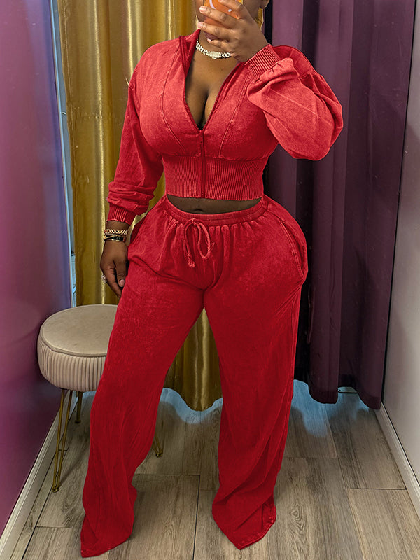 Wash Zip-Front Jacket & Pants Set