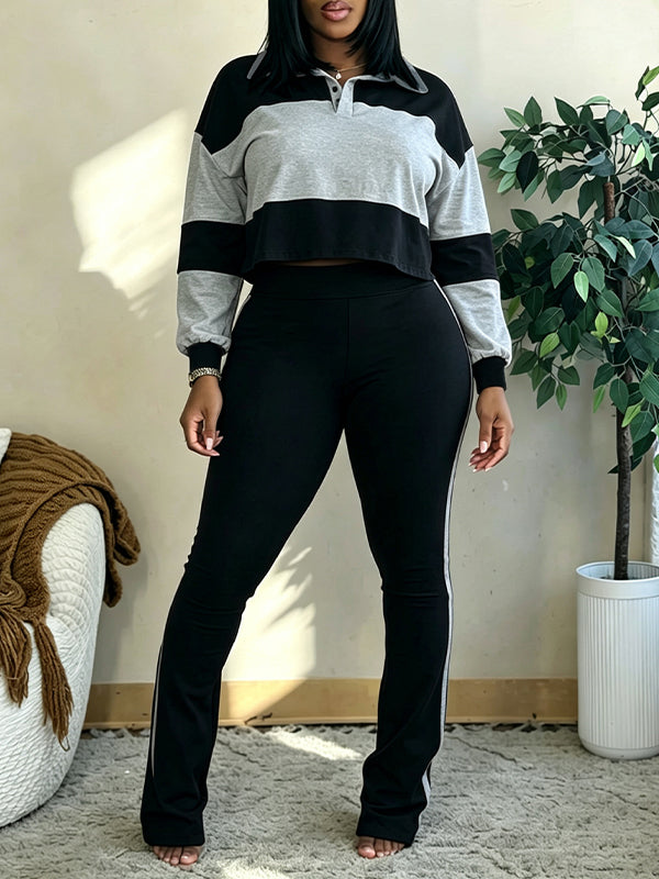 Two-Tone Polo Top & Pants Set