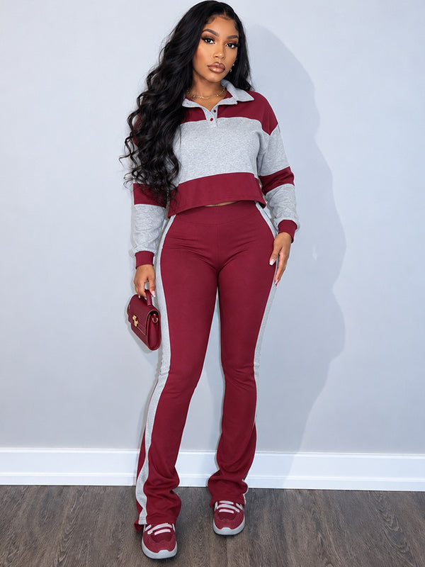 Two-Tone Polo Top & Pants Set