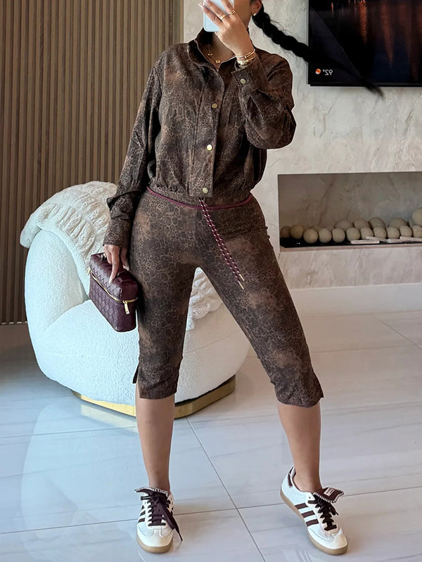 Leopard Jacket & Capri Pants Set