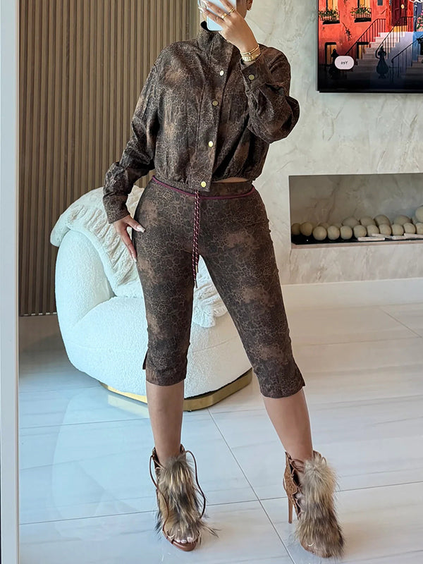 Leopard Jacket & Capri Pants Set