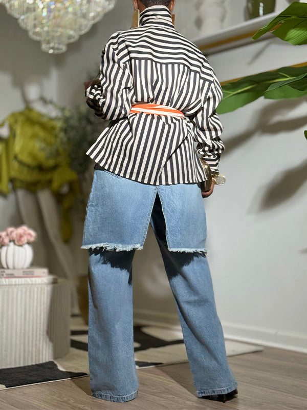 Stripe Button-Front Tied Shirt