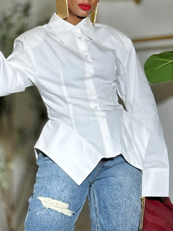 Solid Asymmetric Button-Front Shirt