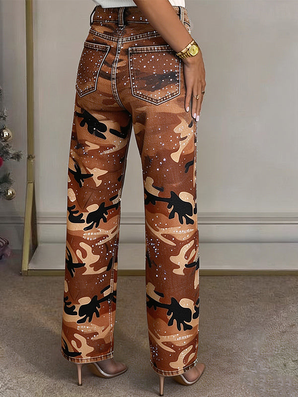 Studded Camo Straight Pants