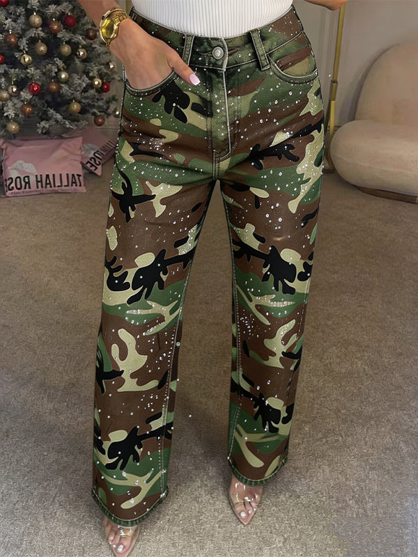 Studded Camo Straight Pants