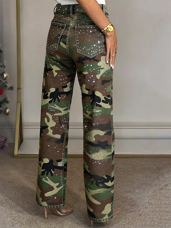 Studded Camo Straight Pants