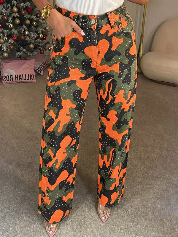 Studded Camo Straight Pants