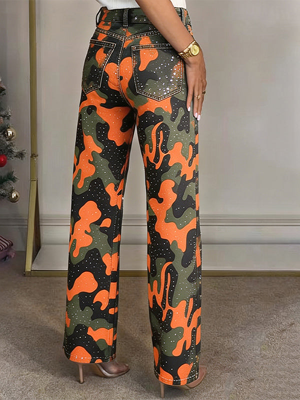 Studded Camo Straight Pants