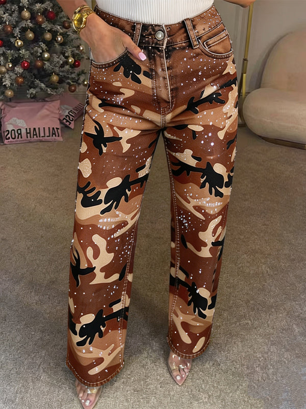 Studded Camo Straight Pants