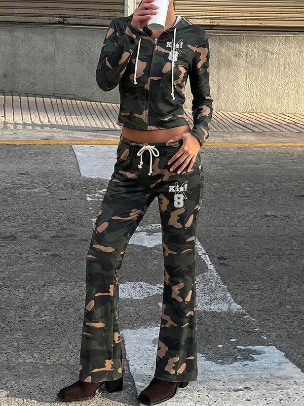 Camo Zip-Front Hoodie & Pants Set