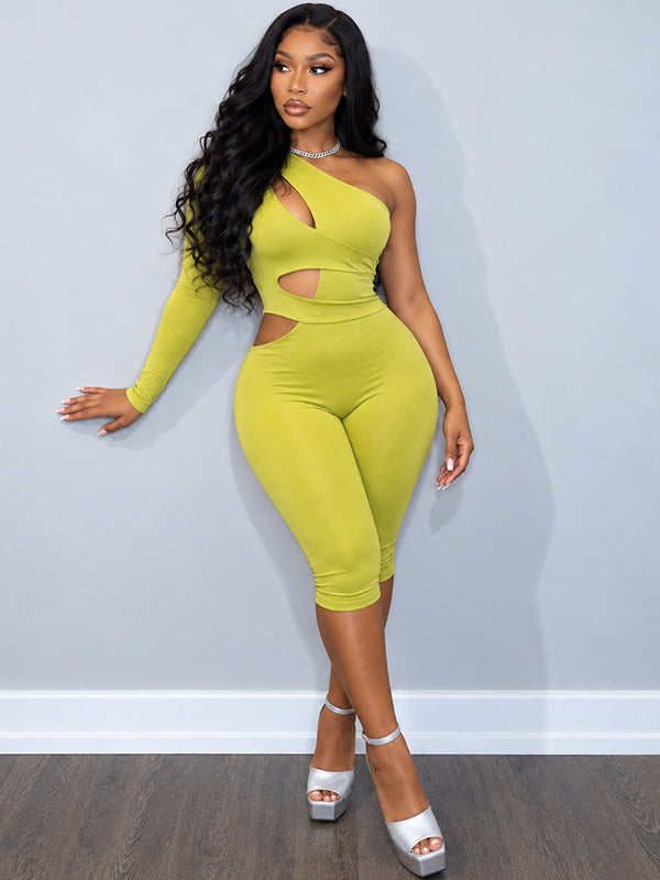 Motionkiller One-Shoulder Cutout Capri Jumpsuit