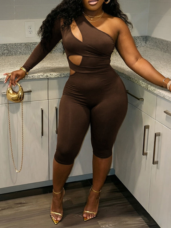 One-Shoulder Cutout Capri Jumpsuit