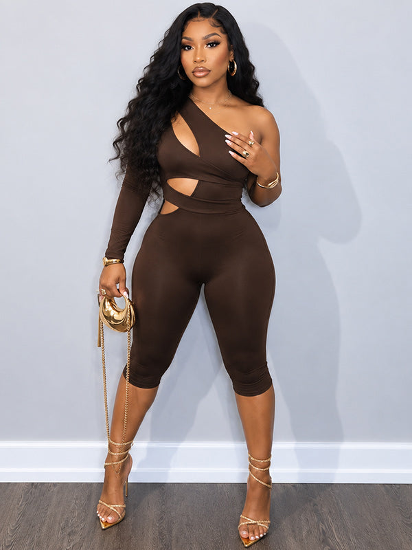 Motionkiller One-Shoulder Cutout Capri Jumpsuit