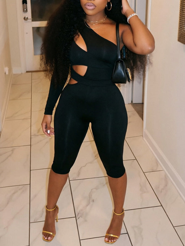 One-Shoulder Cutout Capri Jumpsuit