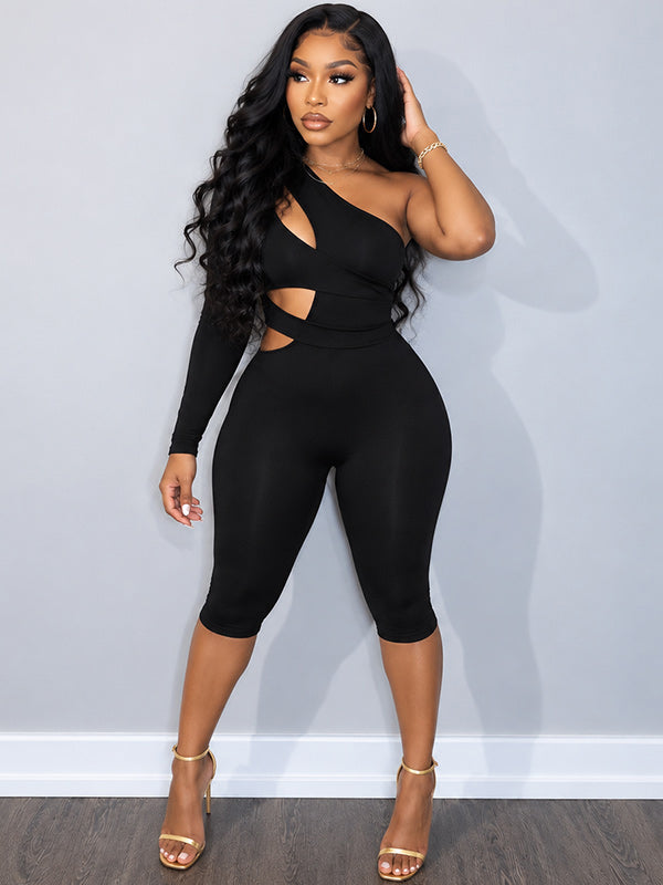 Motionkiller One-Shoulder Cutout Capri Jumpsuit