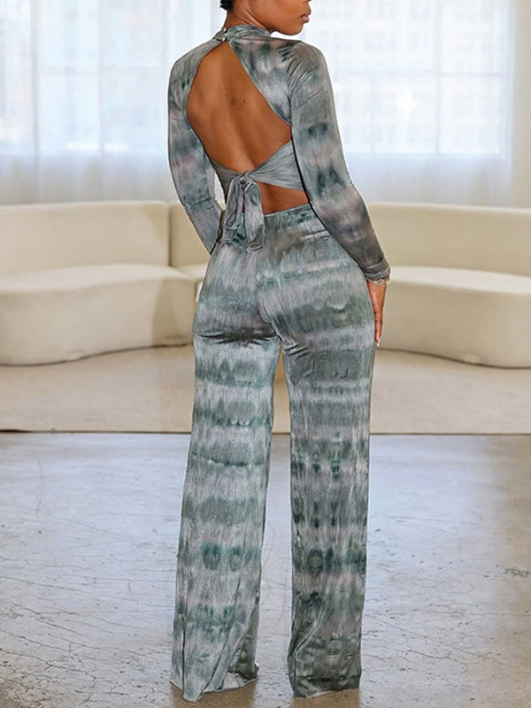 Printed Open-Back Tied Jumpsuit