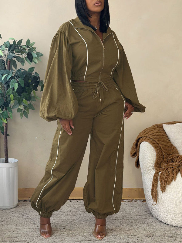 Stripe Zip-Front Jacket & Pants Set