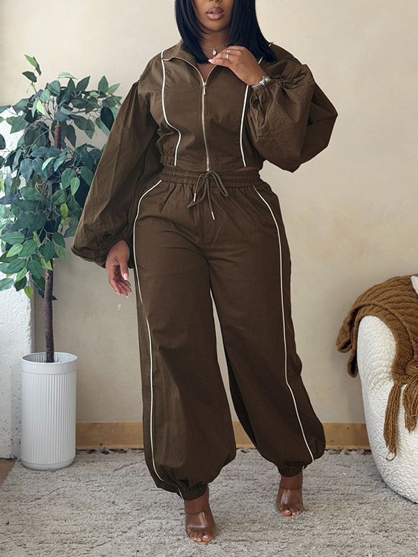 Stripe Zip-Front Jacket & Pants Set