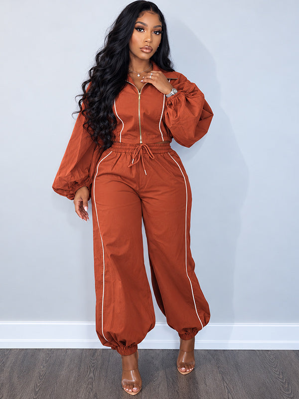 Stripe Zip-Front Jacket & Pants Set