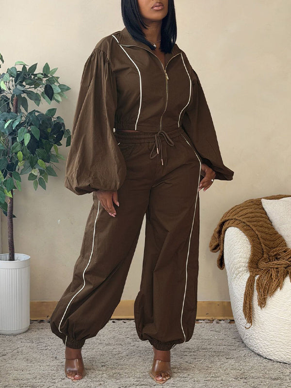 Stripe Zip-Front Jacket & Pants Set