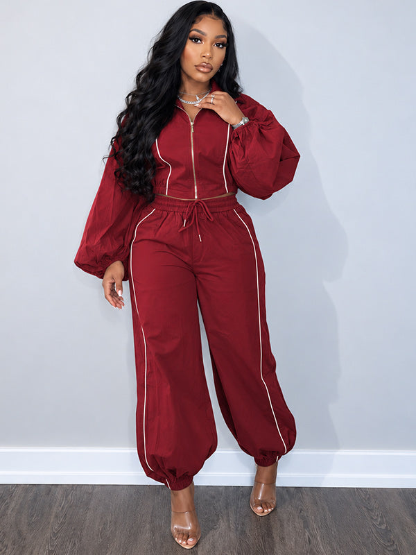 Stripe Zip-Front Jacket & Pants Set