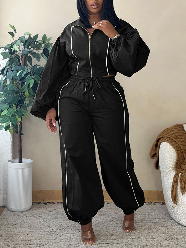 Stripe Zip-Front Jacket & Pants Set