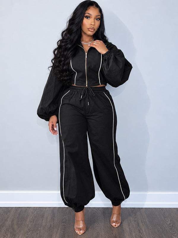 Stripe Zip-Front Jacket & Pants Set