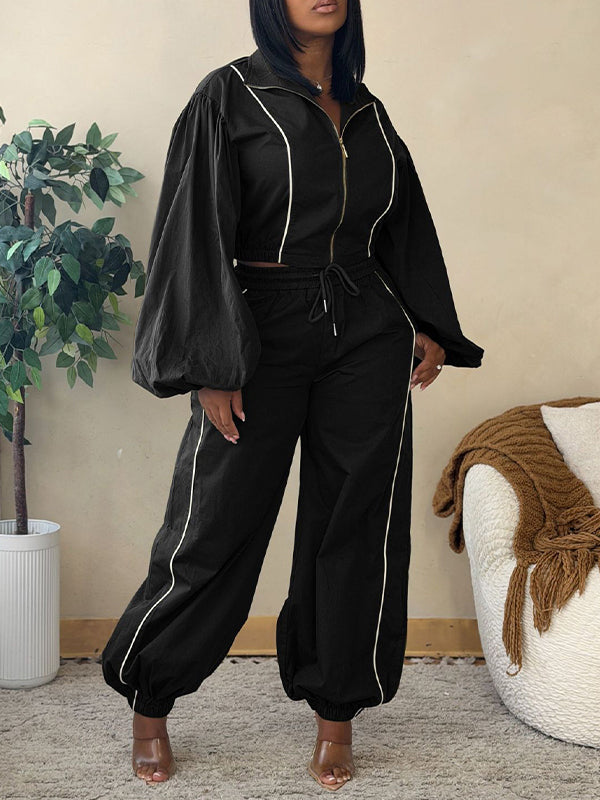 Stripe Zip-Front Jacket & Pants Set