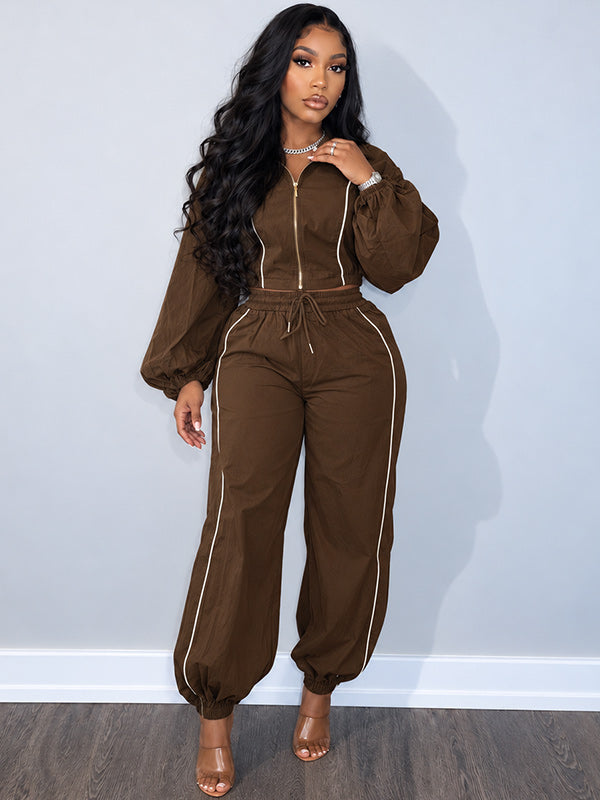 Stripe Zip-Front Jacket & Pants Set