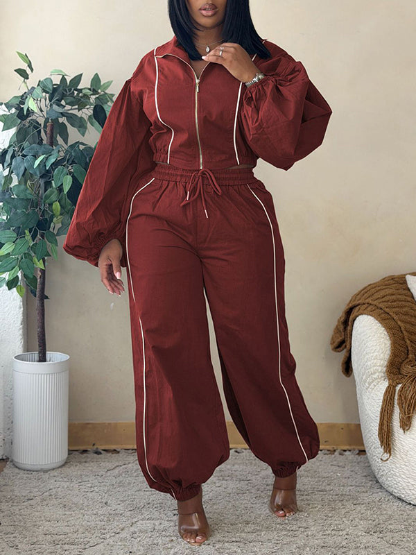 Stripe Zip-Front Jacket & Pants Set