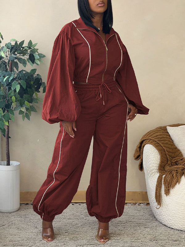 Stripe Zip-Front Jacket & Pants Set