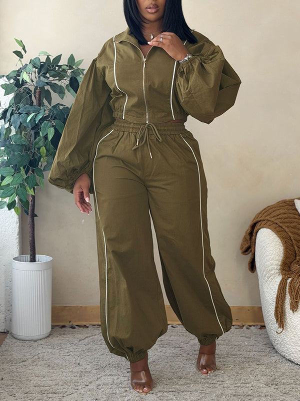 Stripe Zip-Front Jacket & Pants Set