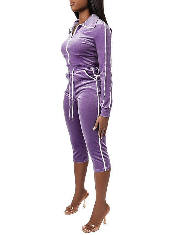 Velvet Zip Top & Capri Pants Set