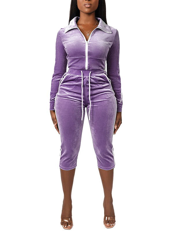 Velvet Zip Top & Capri Pants Set
