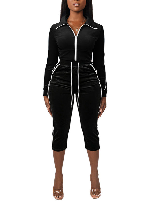 Velvet Zip Top & Capri Pants Set