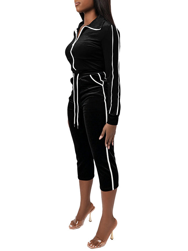 Velvet Zip Top & Capri Pants Set