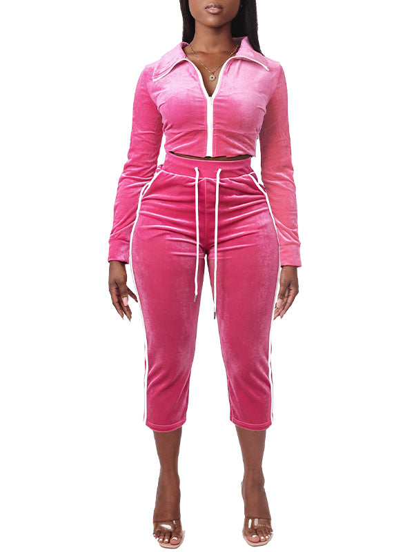 Velvet Zip Top & Capri Pants Set