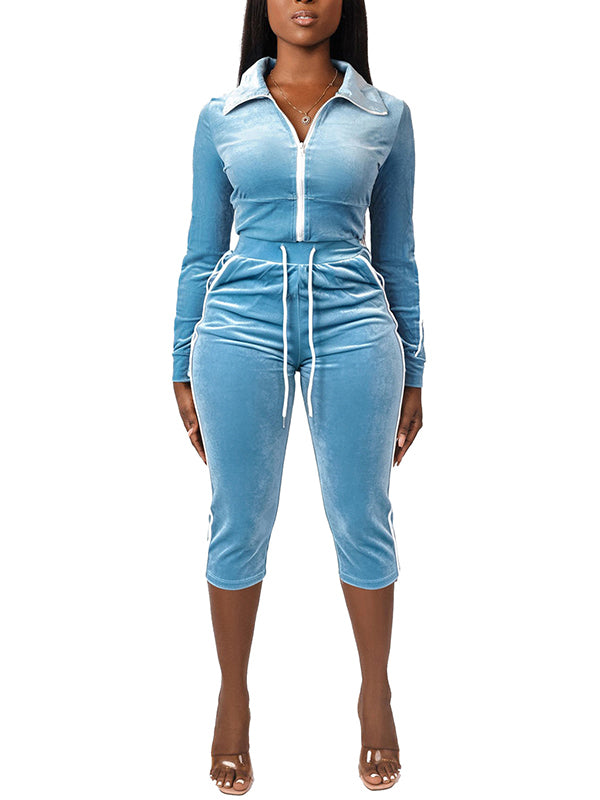 Velvet Zip Top & Capri Pants Set