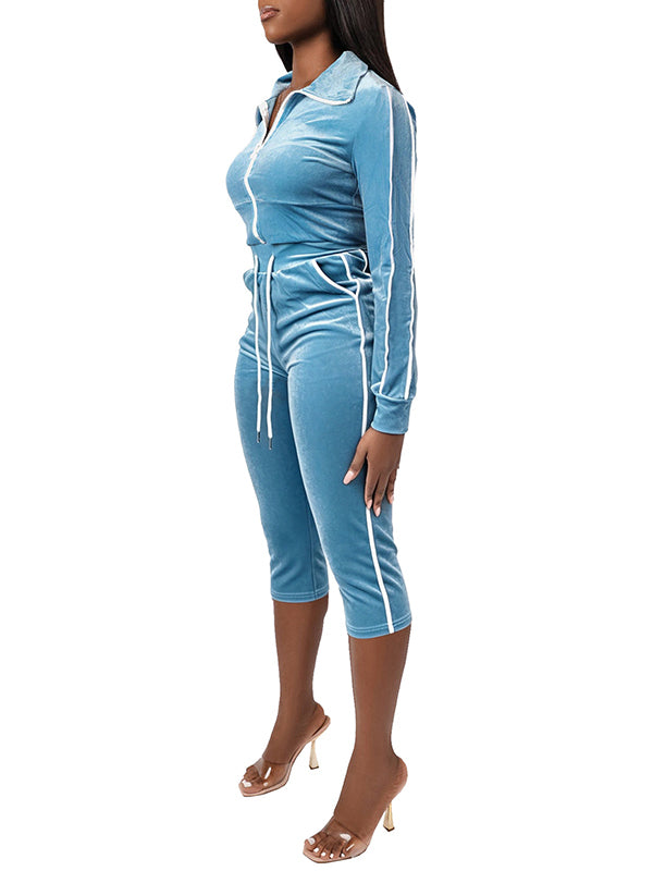 Velvet Zip Top & Capri Pants Set