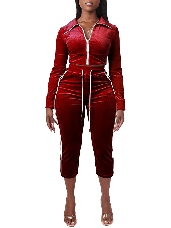 Velvet Zip Top & Capri Pants Set