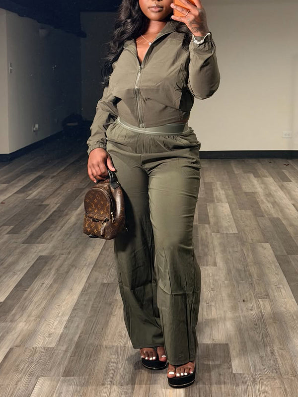 Zip-Front Jacket & Pants Set