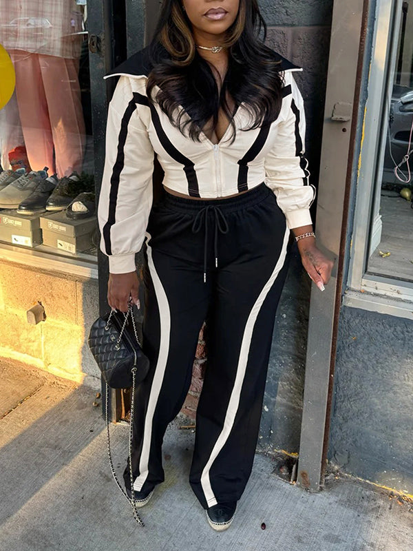 Stripe Zip-Front Jacket & Pants Set