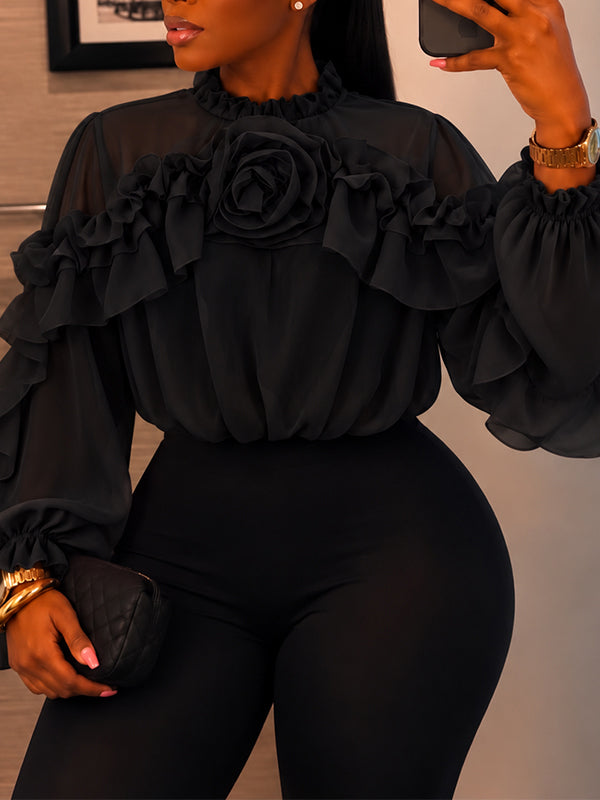 3D Floral Ruffle Blouse