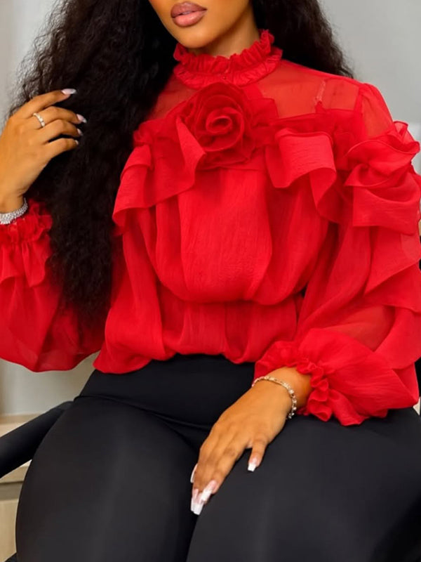 3D Floral Ruffle Blouse