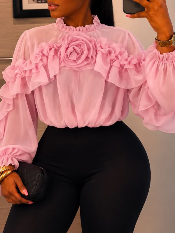 3D Floral Ruffle Blouse