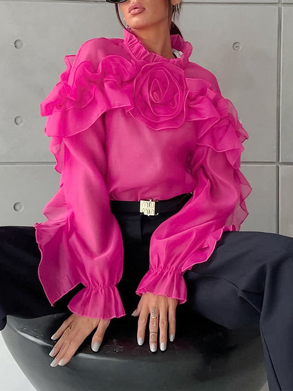 3D Floral Ruffle Blouse