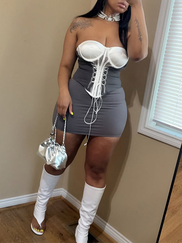Two-Tone Lace-Up Corset Top