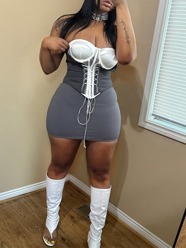 Two-Tone Lace-Up Corset Top