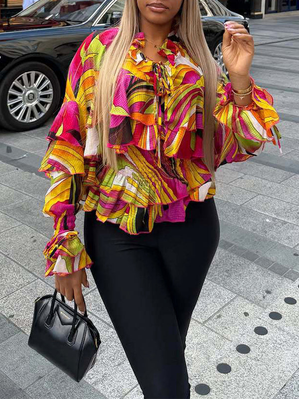 Printed Ruffle Tied Shirt